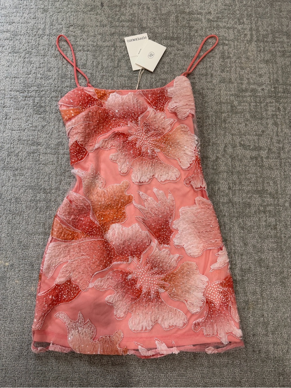 NWT Peppermayo Pink & Coral Floral Beaded Mini Dress